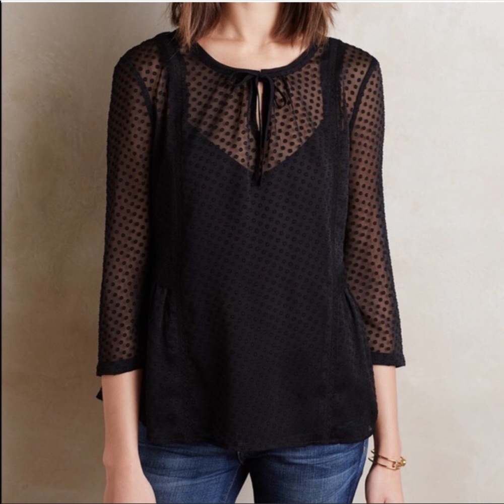 ANTHROPOLOGIE manette eyelet dot blouse top